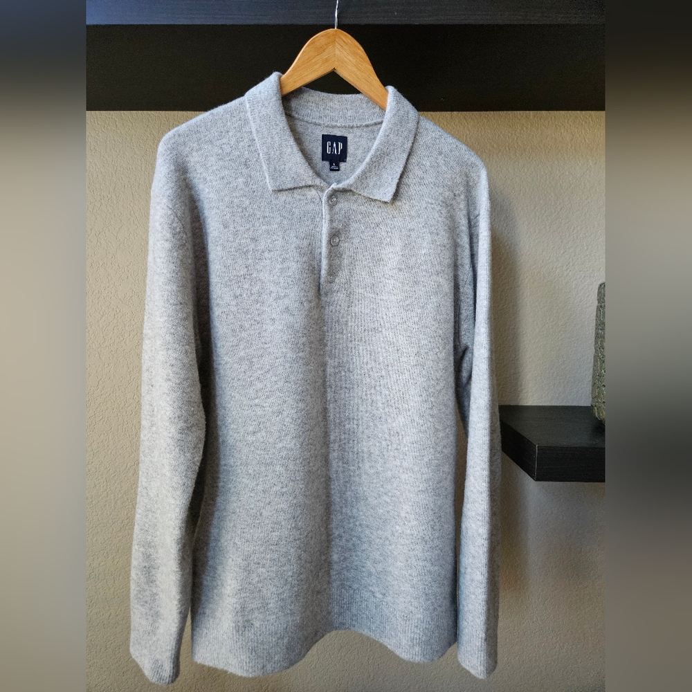 Gap Mens Long Sleeve Polo Sweater Lg Gray